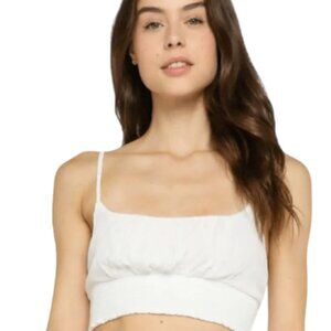 White cropped smocked tank top